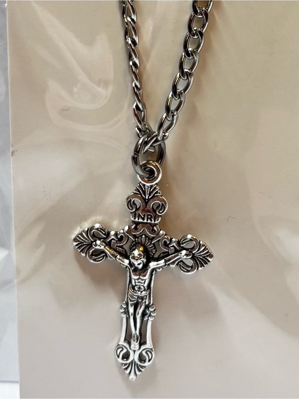 New Silver Men's Crucifix Pendant Necklace - Religious Cross